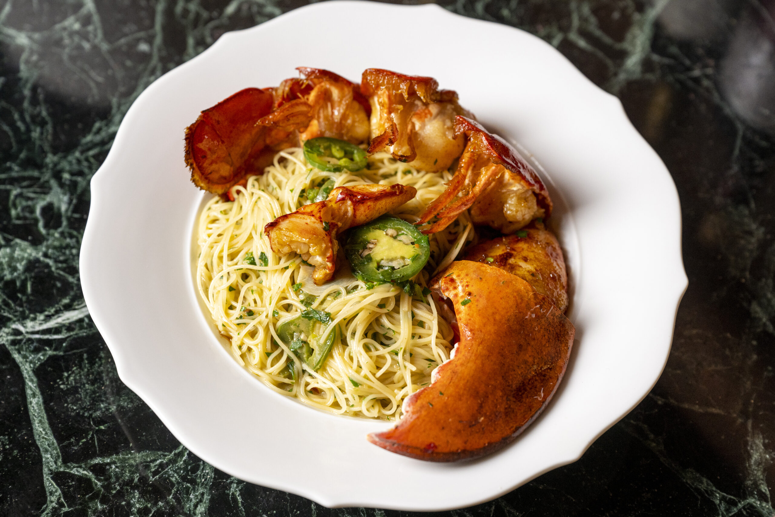 Torrisi Bar & Restaurant spaghetti with lobster and jalapeno